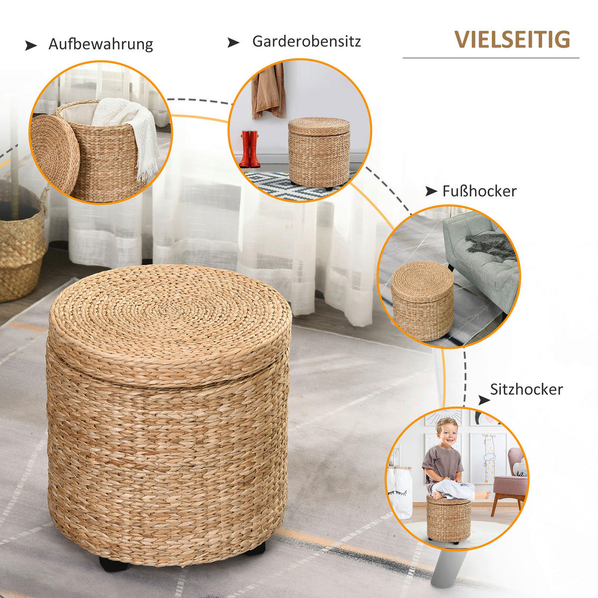 HOMCOM Hocker khaki B/H/L: ca. 43x43x43 cm Fußhocker - khaki (43,00/43,00/43,00cm) - HOMCOM