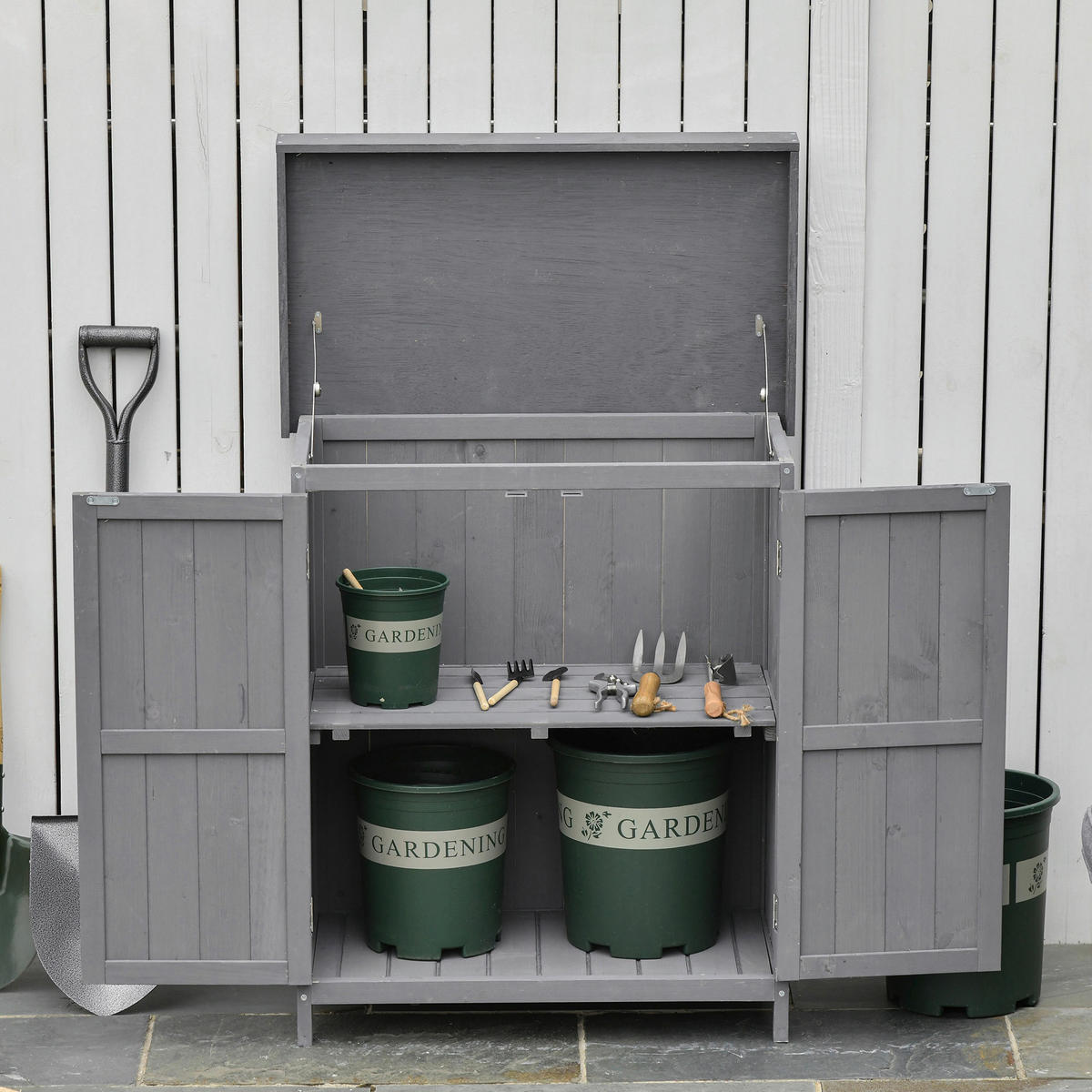 Outsunny Gartenschrank Gartenschrank - grau (74,00/43,00/88,00cm) - Outsunny