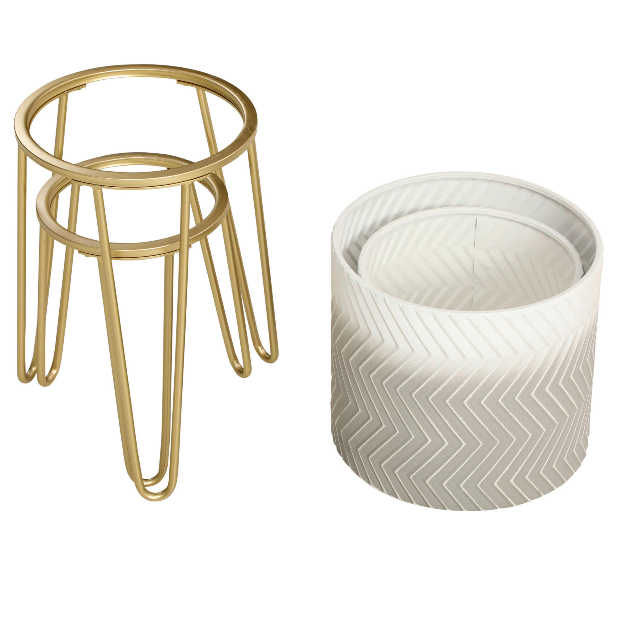 Outsunny Blumentöpfe-Set mit Gestell Blumentöpfe-Set_mit_Gestell - gold/weiß (30,00/30,00/67,00cm) - Outsunny