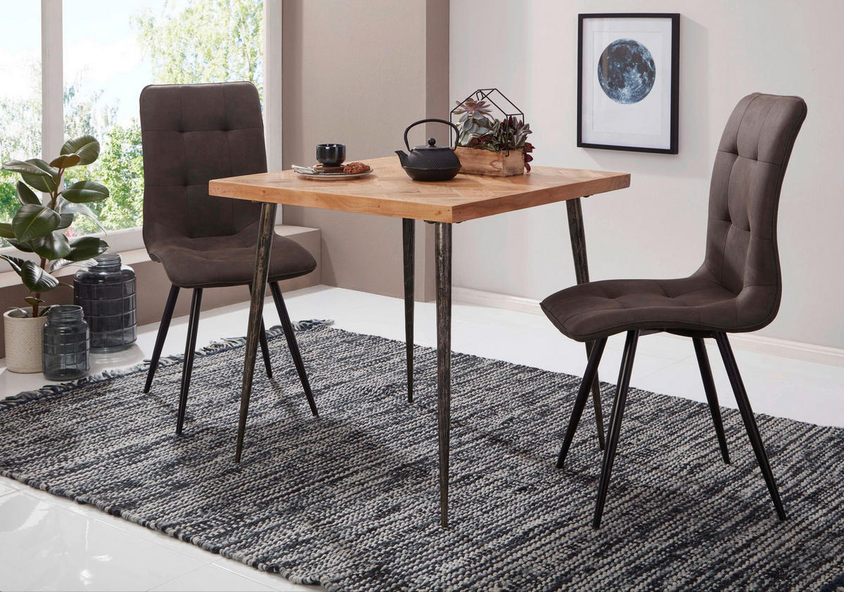Esstisch natur schwarz pulverbeschichtet B/H/T: ca. 80x72x80 cm Esszimmertisch - natur/schwarz (80,00/72,00/80,00cm) - Wohnling