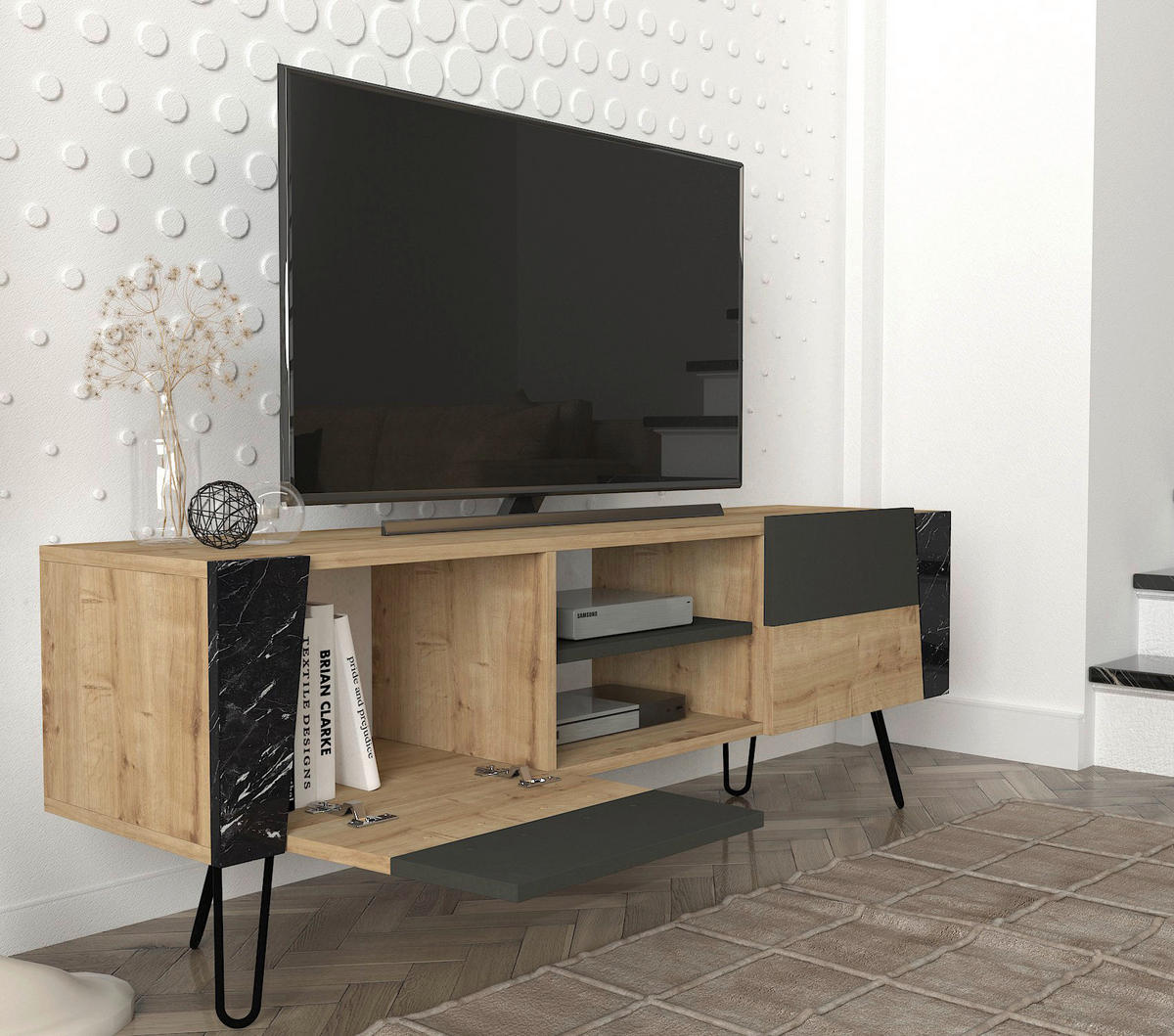 TV-Lowboard Fanten Safir Marmoroptik anthrazit B/H/T: ca. 150x52x36,8 cm Fanten - Marmoroptik/anthrazit (150,00/52,00/36,80cm) - moebel17