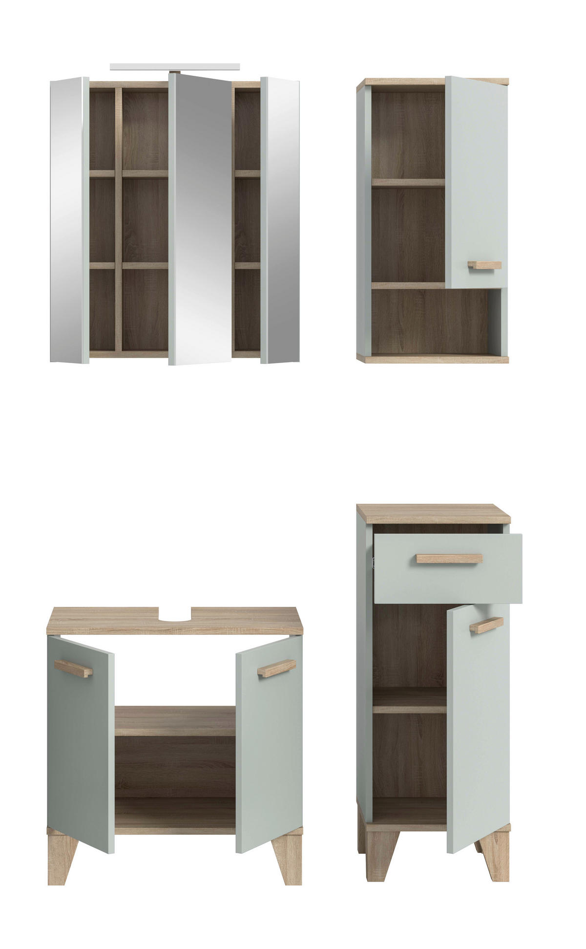 Badezimmer-Set STAR hellgrün Eiche hell Nachbildung B/H/T: ca. 109x190x34 cm STAR - hellgrün (109,00/190,00/34,00cm) - xonox.home