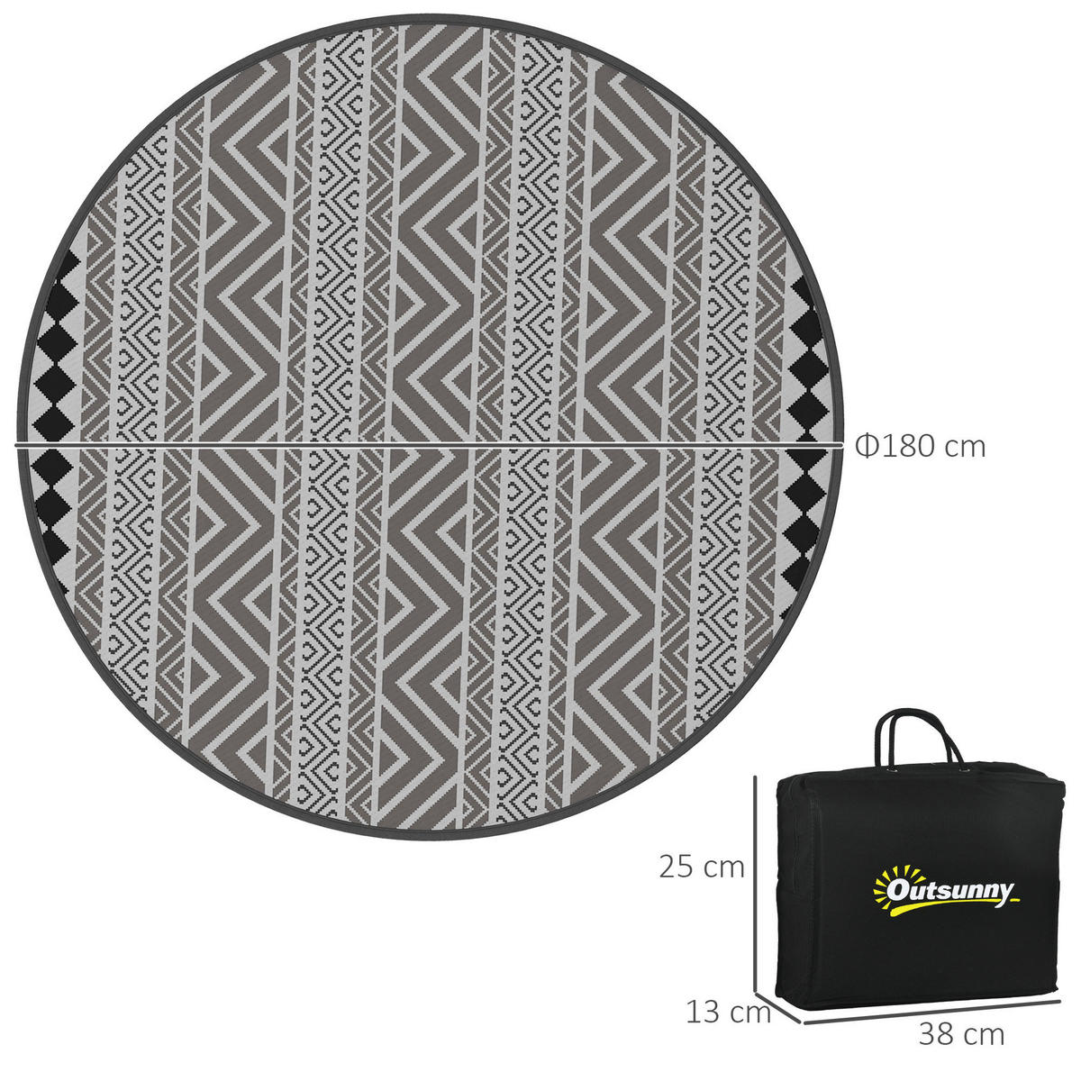 Outsunny Outdoor-Teppich grau B/H/L: ca. 180x180x0,3 cm Outdoor-Teppich - schwarz/grau (0,30/180,00/180,00cm) - Outsunny