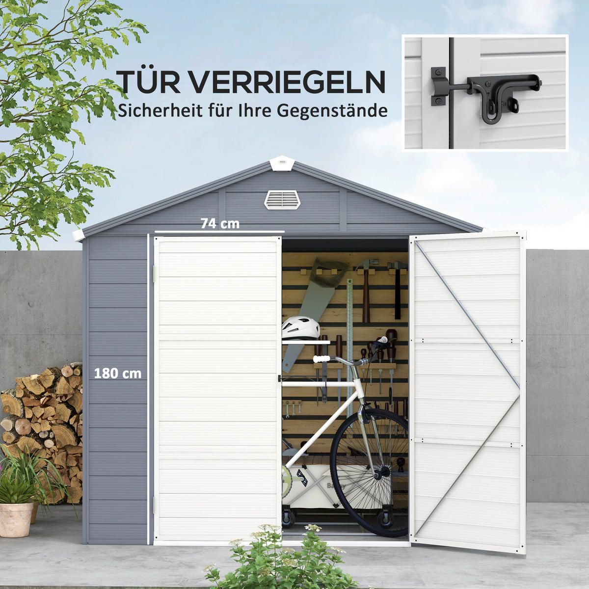 Outsunny Gerätehaus grau B/H/L: ca. 190x228x240 cm Gerätehaus - grau (240,00/190,00/228,00cm) - Outsunny