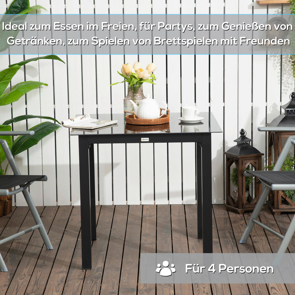 Outsunny Gartentisch schwarz Aluminium B/H/L: ca. 80x80x74 cm Gartentisch - schwarz (74,00/80,00/80,00cm) - Outsunny