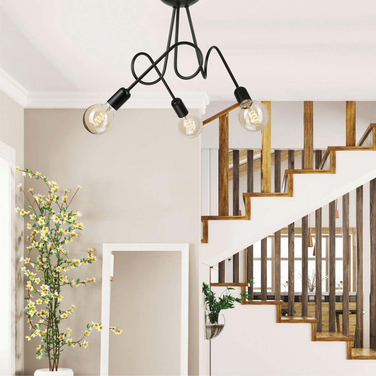 Lamkur Kronleuchter schwarz Stahl B/H/L: ca. 39x54x54 cm E27 3 Brennstellen Lizzy - schwarz (54,00/39,00/54,00cm) - Lamkur