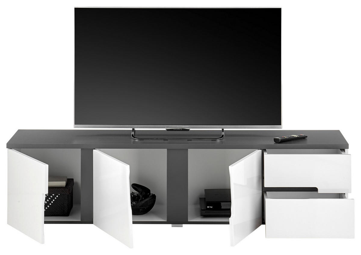 TV-Lowboard Boston weiß Hochglanz anthrazit B/H/T: ca. 176x44x38 cm Boston - weiß/anthrazit (176,00/44,00/38,00cm)