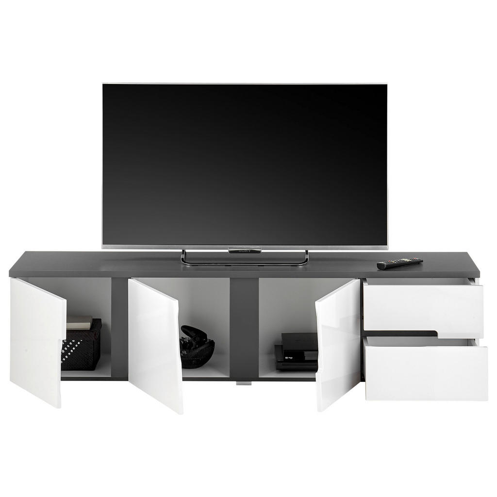 Thumbnail - TV-Lowboard Boston weiß Hochglanz anthrazit B/H/T: ca. 176x44x38 cm