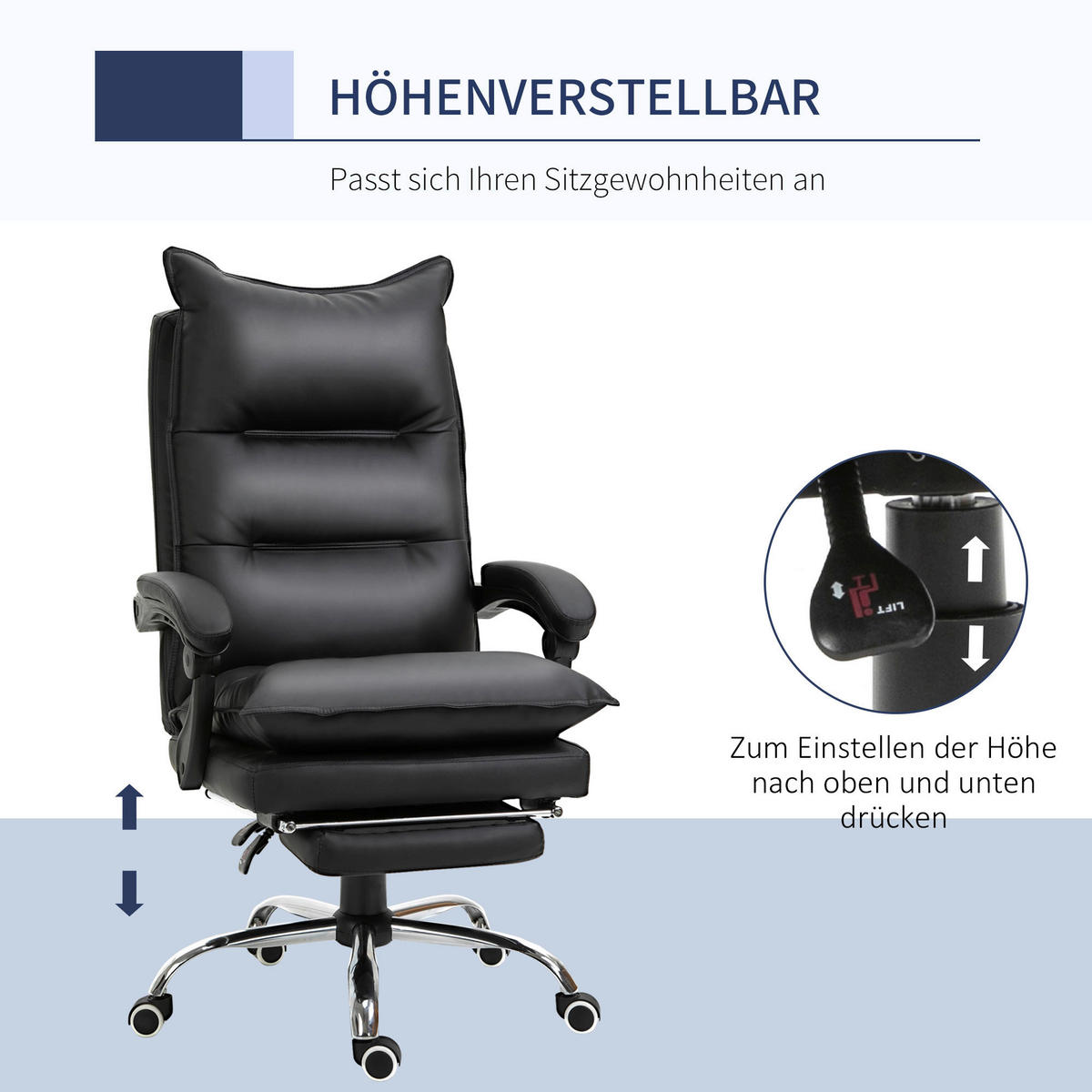Drehstuhl 921-335BK schwarz 921-335BK - schwarz (66,00/122,00/72,00cm) - Vinsetto