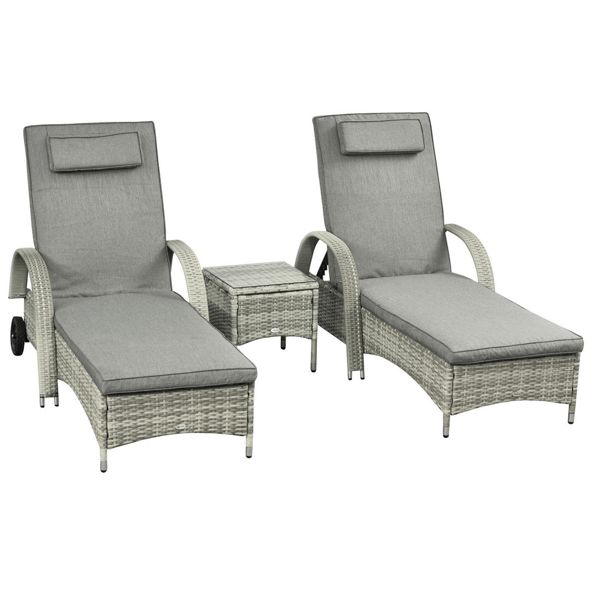 Outsunny Gartenliege-Set mit Tisch grau Polyrattan B/H/L: ca. 73x103x200 cm Gartenliege-Set mit Tisch - grau (200,00/73,00/103,00cm) - Outsunny