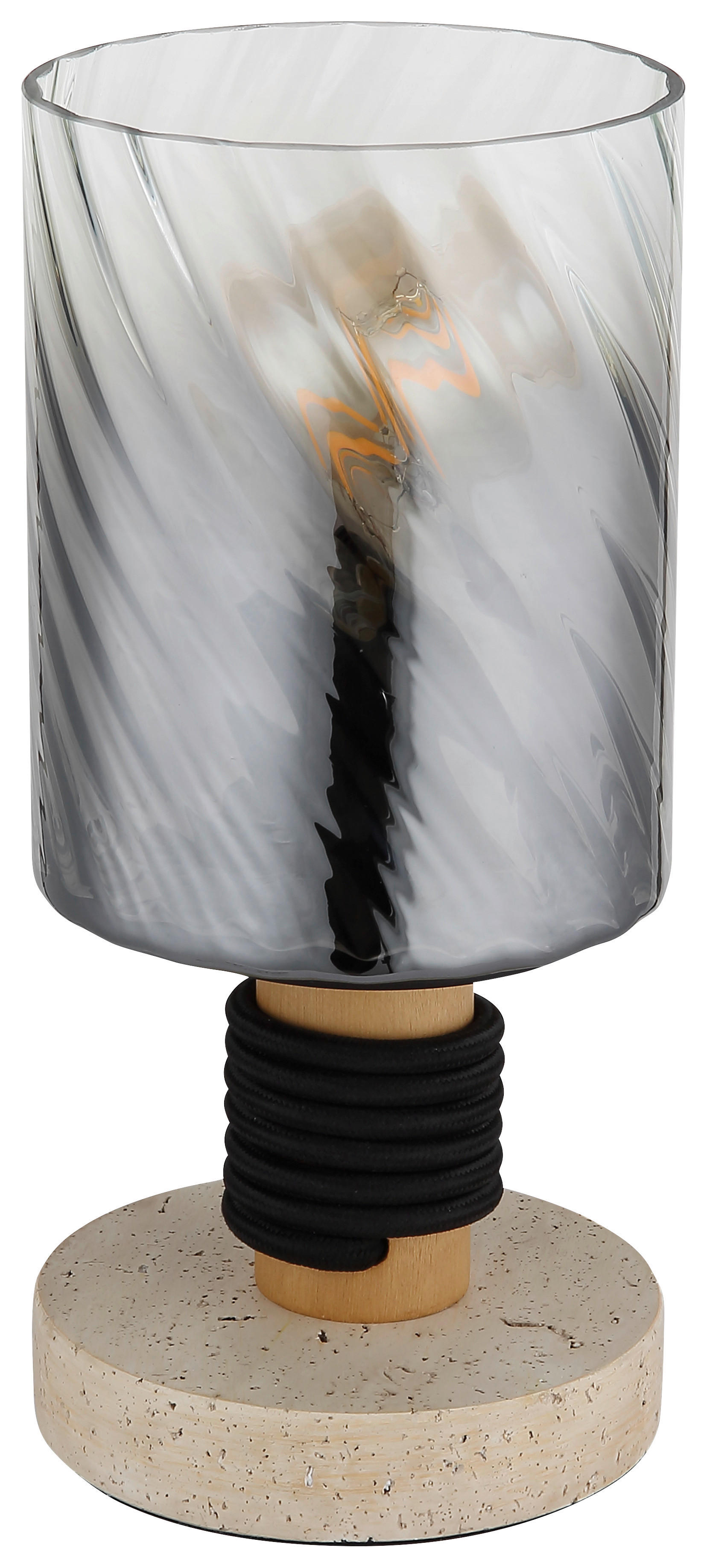 GLOBO Tischleuchte travertinbraun Rauch Glas Holz Beton H/D: ca. 25,4x12 cm E27 1 Brennstellen Osborne - Rauch/travertinbraun (12,00/25,40cm) - GLOBO