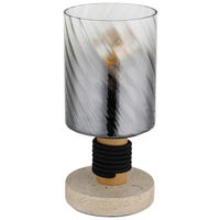 GLOBO Tischleuchte travertinbraun Rauch Glas Holz Beton H/D: ca. 25,4x12 cm E27 1 Brennstellen Osborne - Rauch/travertinbraun (12,00/25,40cm) - GLOBO