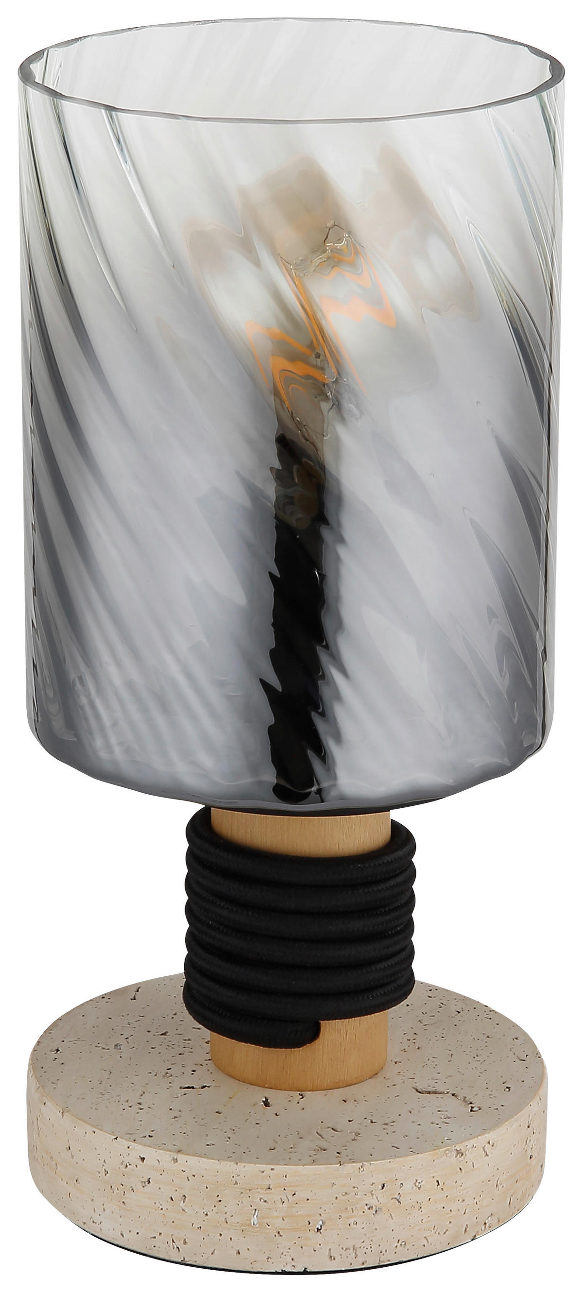 GLOBO Tischleuchte travertinbraun Rauch Glas Holz Beton H/D: ca. 25,4x12 cm E27 1 Brennstellen Osborne - Rauch/travertinbraun (12,00/25,40cm) - GLOBO