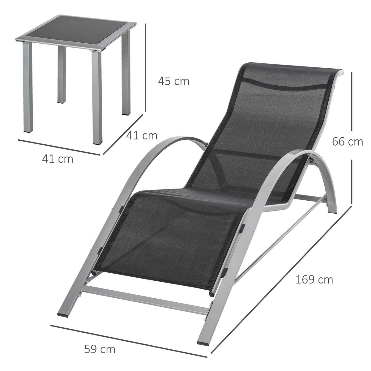 Outsunny Gartenliege-Set mit Tisch schwarz Metall B/H/T: ca. 59x66x169 cm Gartenliege-Set mit Tisch - schwarz (59,00/66,00/169,00cm) - Outsunny