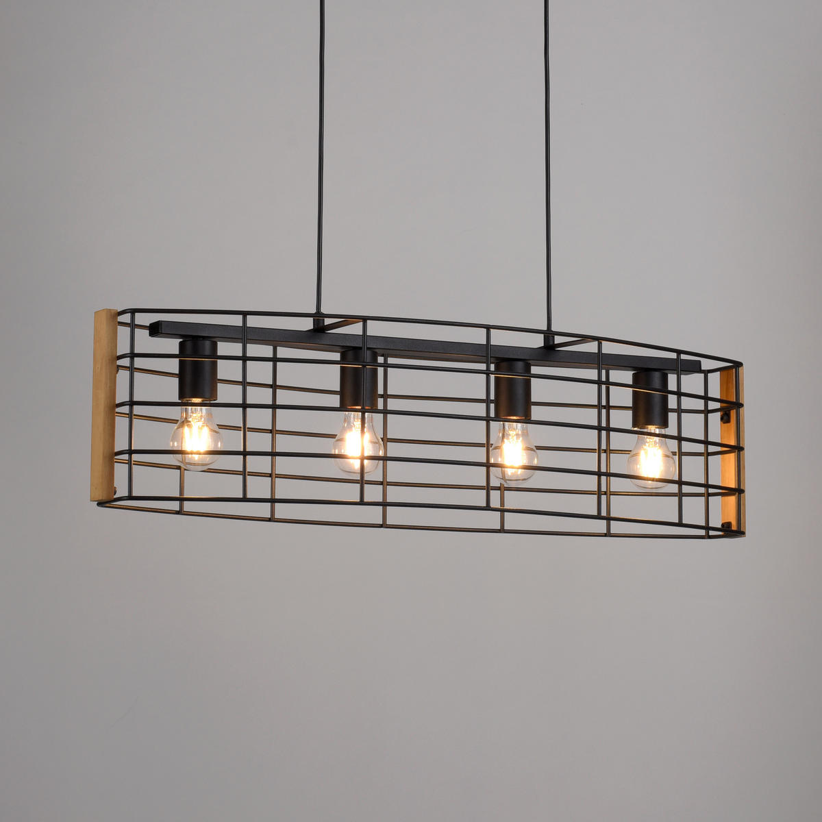 Just Light Pendelleuchte DRAIN 15253-18 schwarz kiefer Metall Holz B/H/T: ca. 83x150x26 cm E27 4 Brennstellen DRAIN - kiefer/schwarz (83,00/150,00/26,00cm) - Just Light