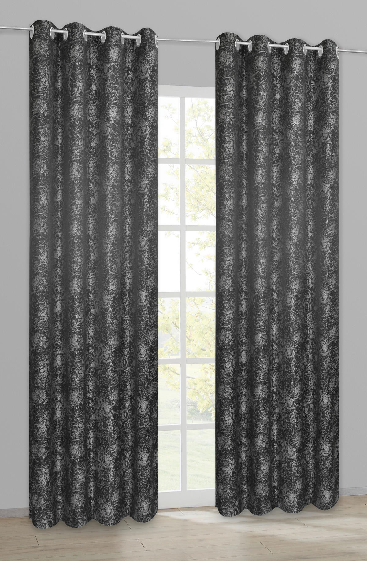 Ösenvorhang Roses schwarz B/H: ca. 140x245 cm Roses - schwarz (140,00/245,00cm) - POCOline