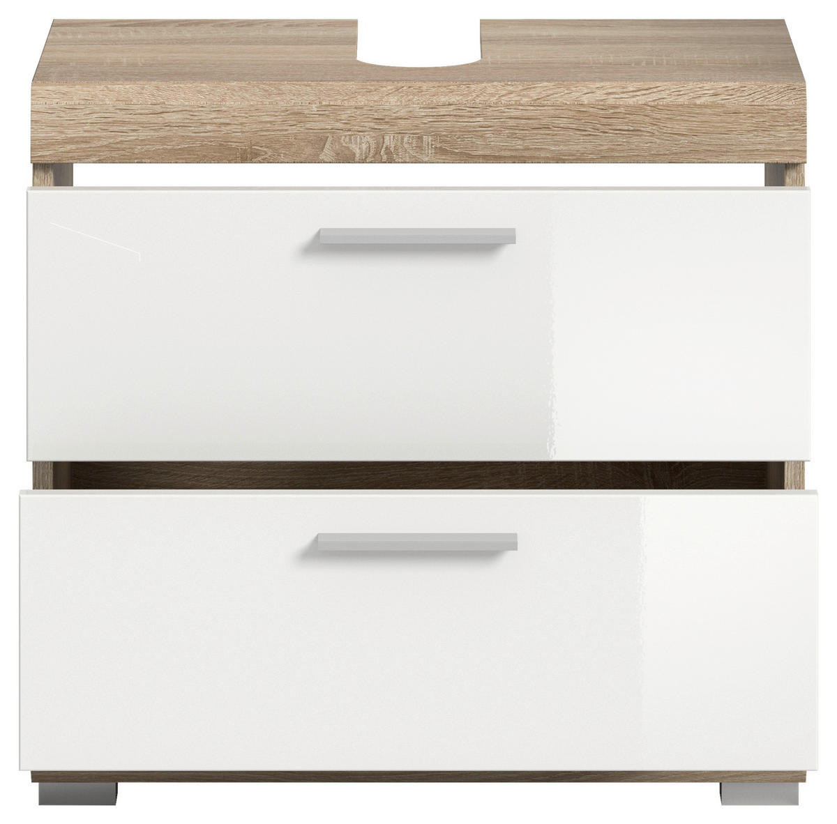 Waschbeckenunterschrank Lambada Eiche Sonoma Nachbildung weiß Hochglanz B/H/T: ca. 60x56x37 cm Lambada - Eiche/weiß (60,00/56,00/37,00cm) - xonox.home