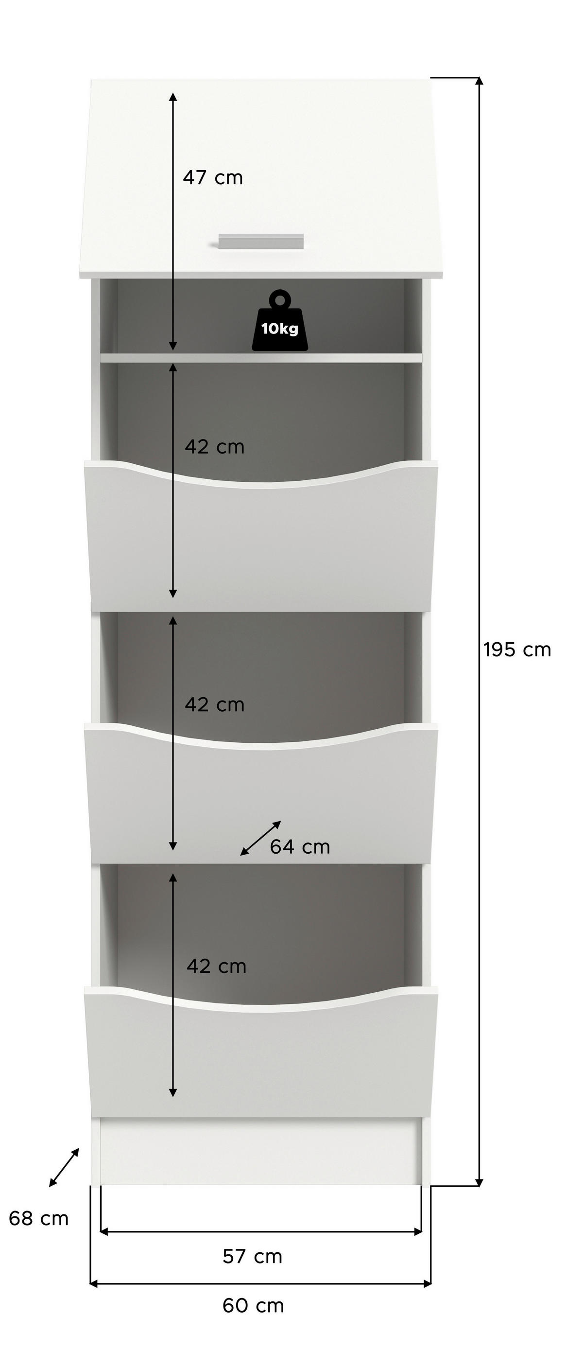Wäscheschrank Free weiß B/H/T: ca. 60x196x68 cm Free - weiß (60,00/196,00/68,00cm) - xonox.home