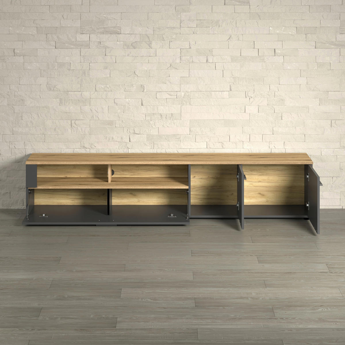 TV-Lowboard Esteban anthrazit Eiche Evoke Coast Nachbildung B/H/T: ca. 210x43x41 cm Esteban - Eiche/anthrazit (210,00/43,00/41,00cm)