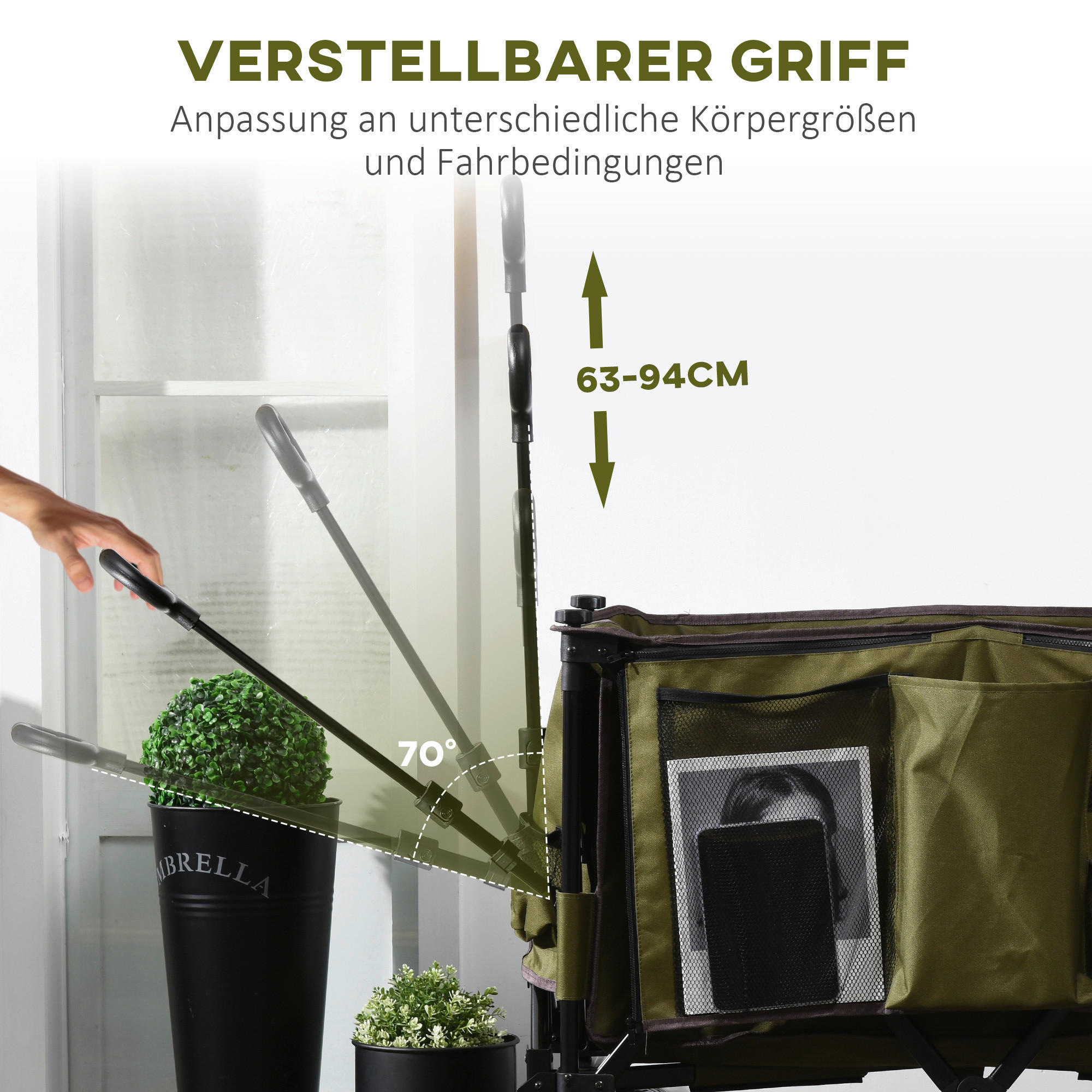 Outsunny Bollerwagen grün B/H/L: ca. 48x100,5x100 cm Bollerwagen - grün (100,00/48,00/100,50cm) - Outsunny