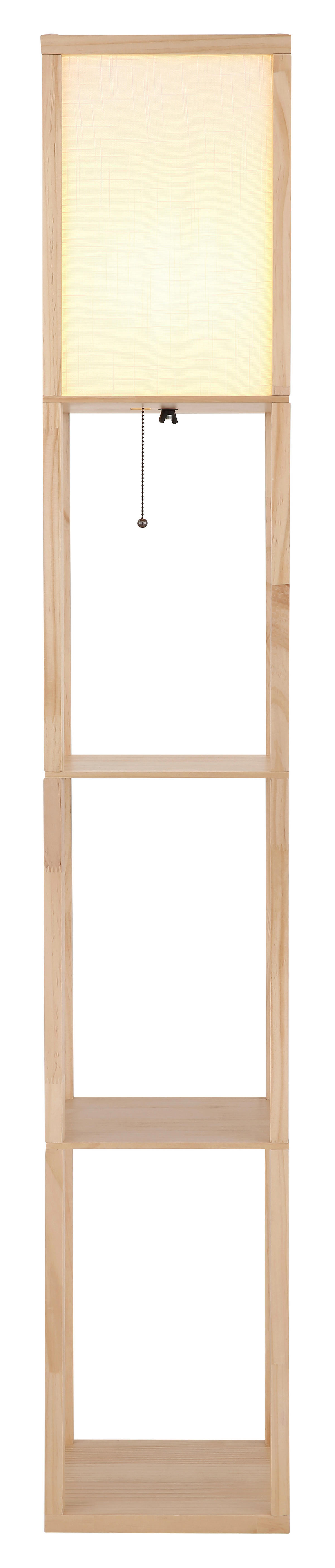 GLOBO Stehleuchte hellbraun weiß Textil PVC Holz B/H/L: ca. 26x159x26 cm E27 1 Brennstellen TABITHA - weiß/hellbraun (26,00/26,00/159,00cm) - GLOBO