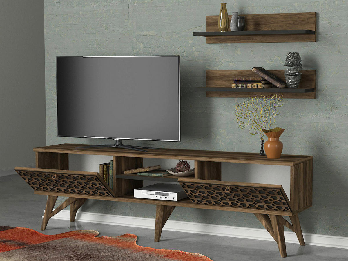 Wohnwand Fina walnuss Nachbildung B/H/T: ca. 150x45,5x30 cm Fina - walnuss (150,00/45,50/30,00cm) - moebel17