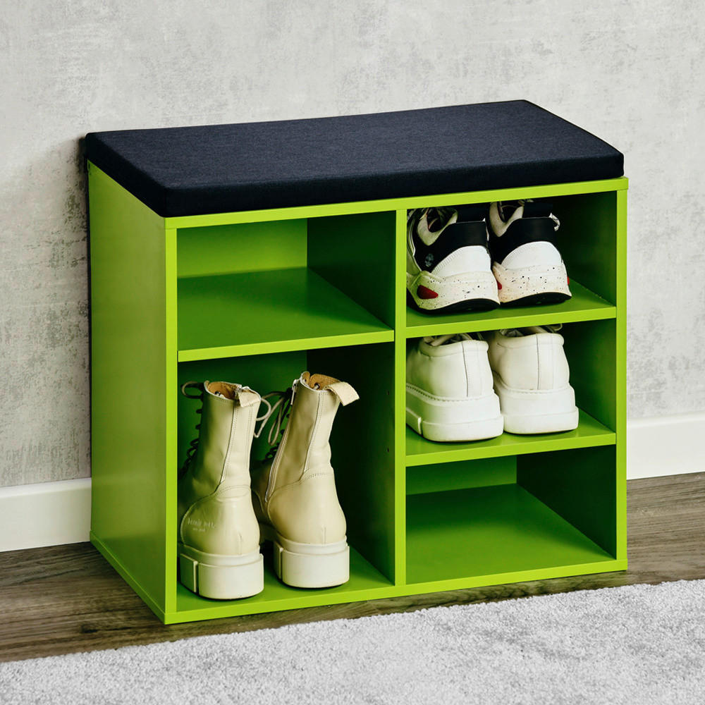 Kesper Schuhregal grün Spanplatte B/H/T: ca. 51,5x48x29,5 cm Schuhregal_mit_Sitzkissen - grün (51,50/48,00/29,50cm) - Kesper