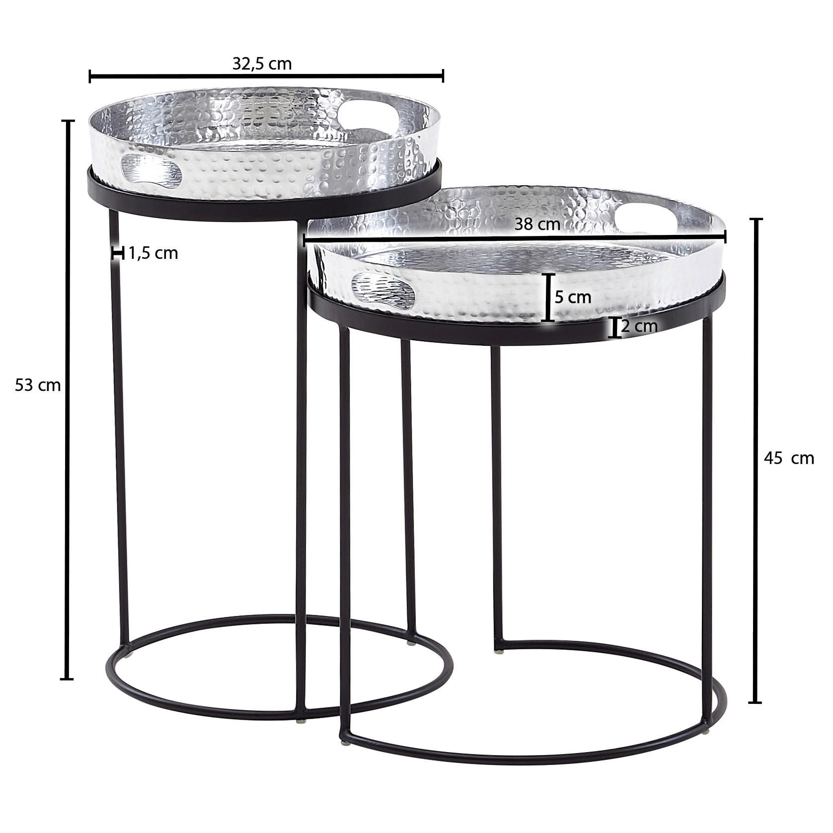 Beistelltisch 2er-Set. silber Metall B/H/T: ca. 38x45x38 cm 2er-Set. - silber (38,00/45,00/38,00cm) - Wohnling