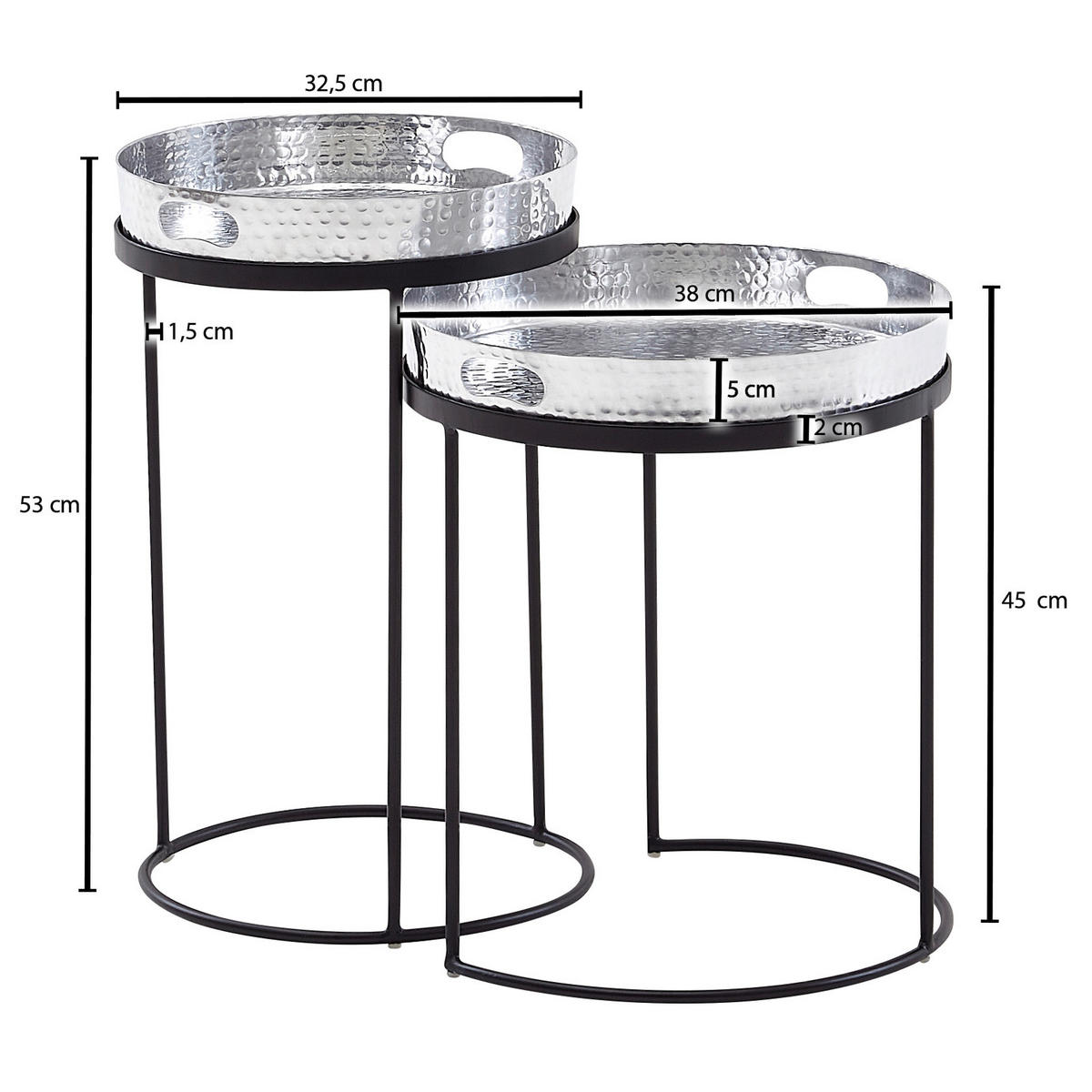 Beistelltisch 2er-Set. silber Metall B/H/T: ca. 38x45x38 cm 2er-Set. - silber (38,00/45,00/38,00cm) - Wohnling