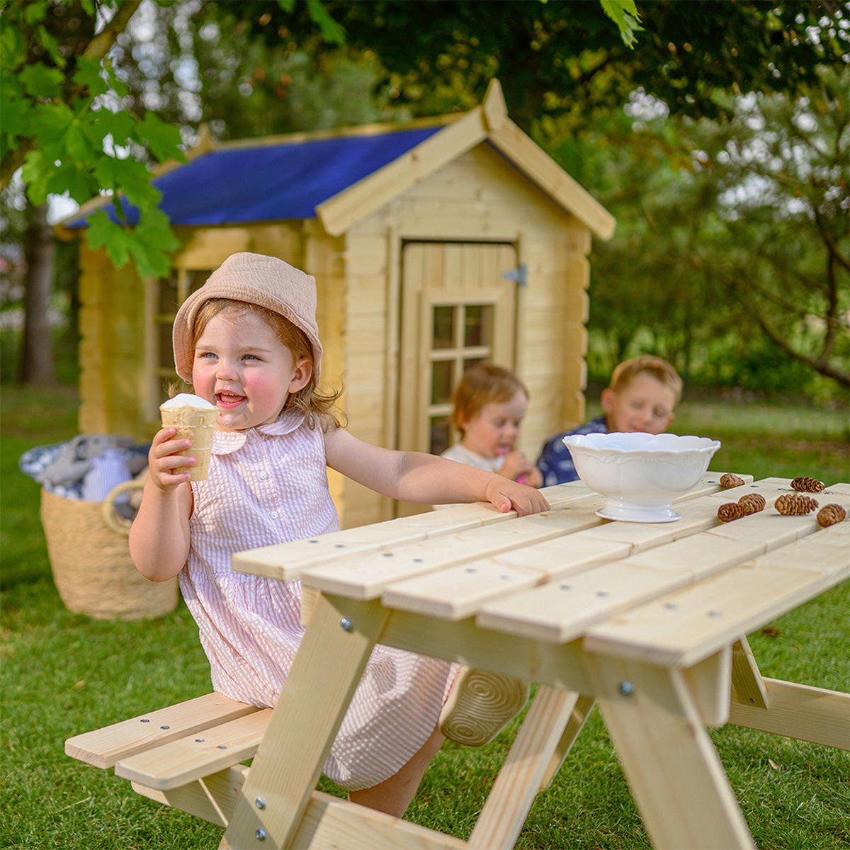 Timbela Kindersitzgarnitur M018 natur Holz B/H/L: ca. 90x50x90 cm M018 - natur (90,00/90,00/50,00cm) - Timbela