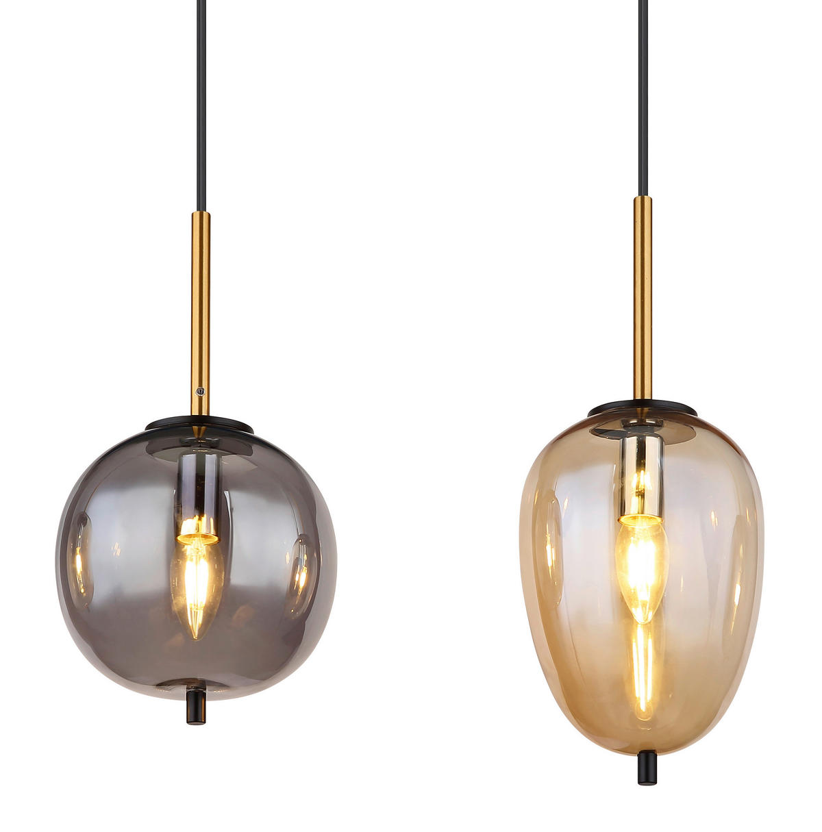 GLOBO Pendelleuchte Blacky 15345-4A Rauch amber schwarz Glas Messing Metall B/H/L: ca. 18,5x120x110 cm E14 4 Brennstellen Pendelleuchte Blacky - schwarz/Rauch (110,00/18,50/120,00cm) - GLOBO