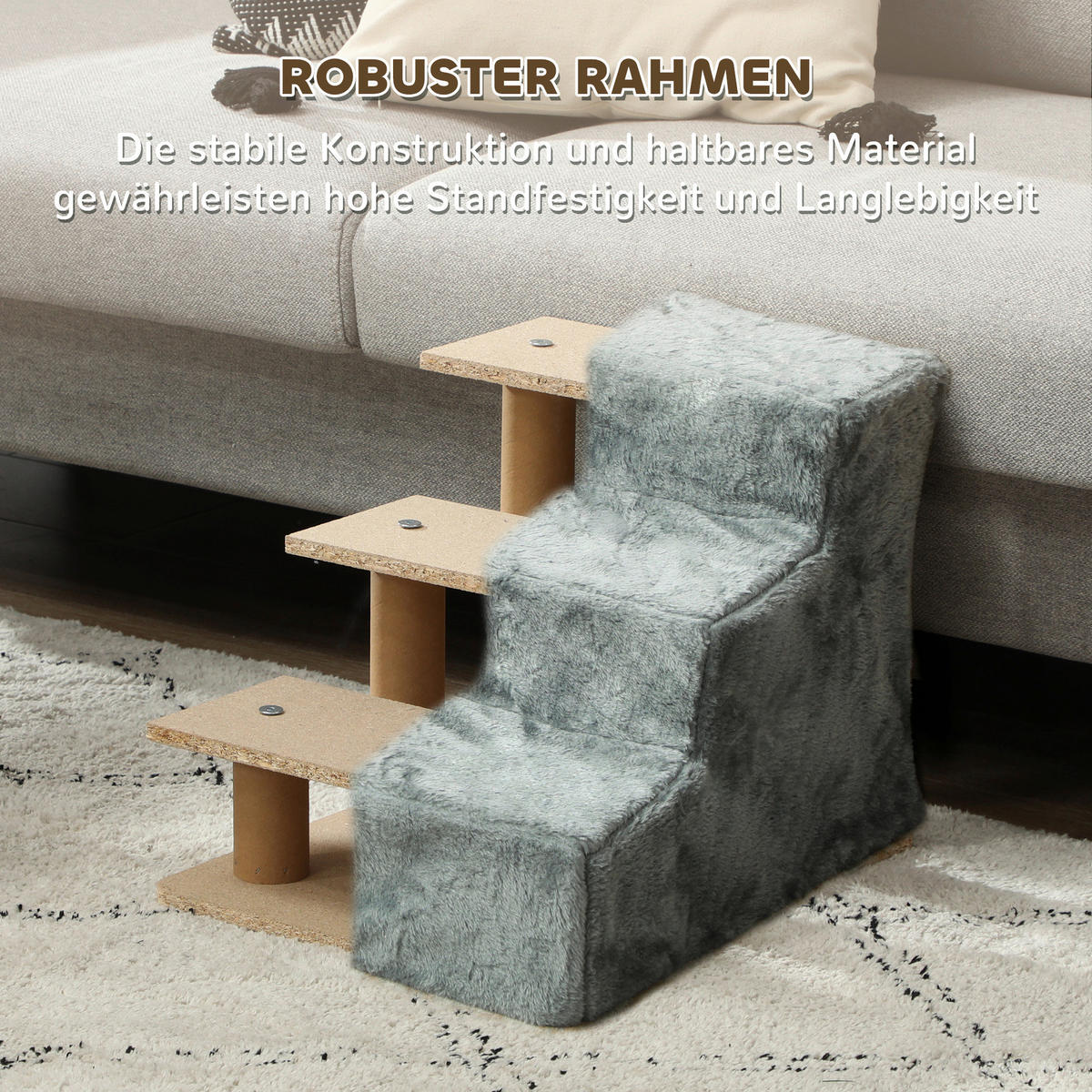 PawHut Haustiertreppe hellgrau Plüsch B/H/L: ca. 35x35x46 cm Haustiertreppe - hellgrau (46,00/35,00/35,00cm) - PawHut
