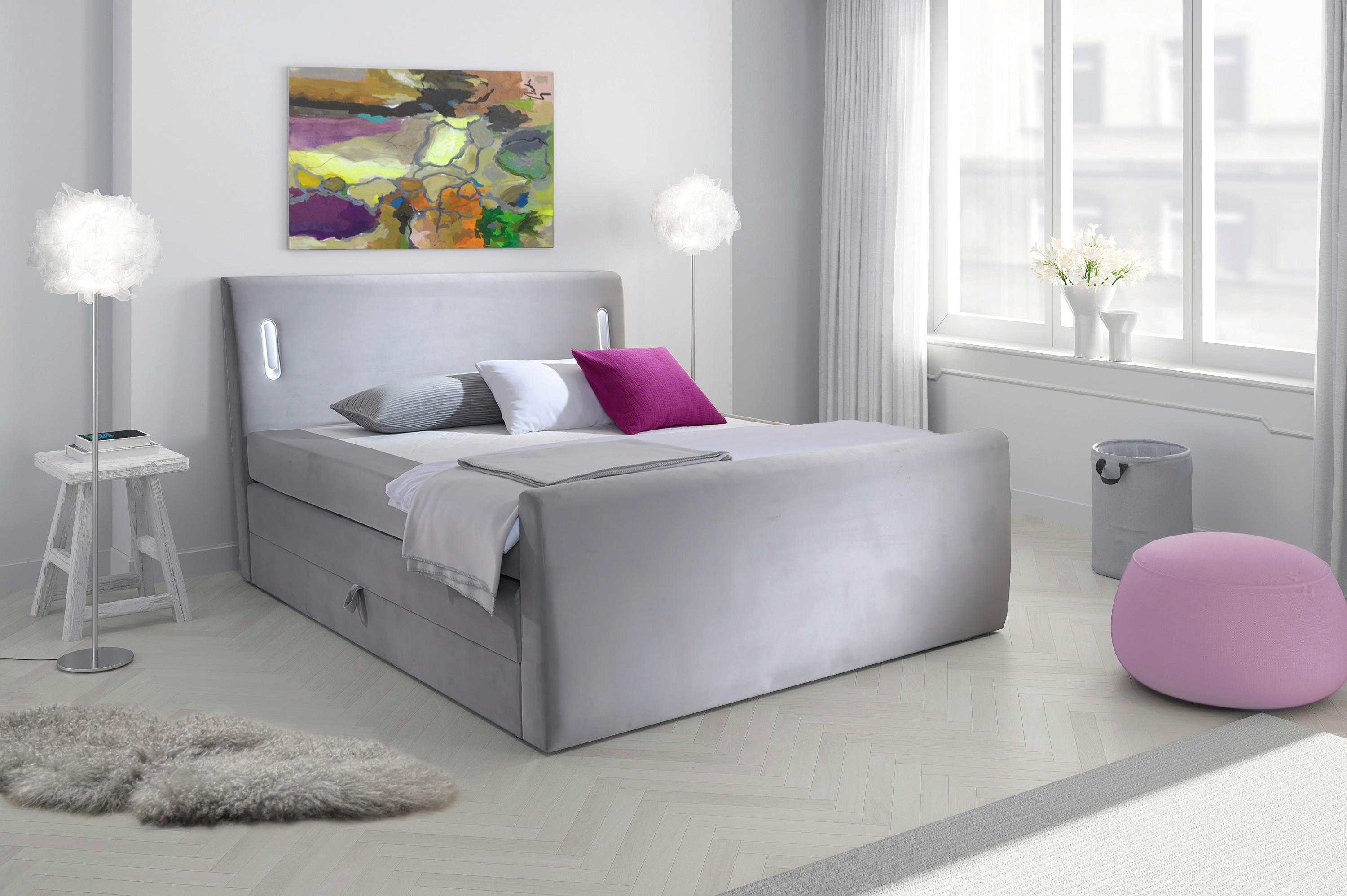 Boxspringbett Lighting hellgrau Liegefläche B/L: ca. 180x200 cm Lighting - hellgrau (181,00/119,00/224,00cm)