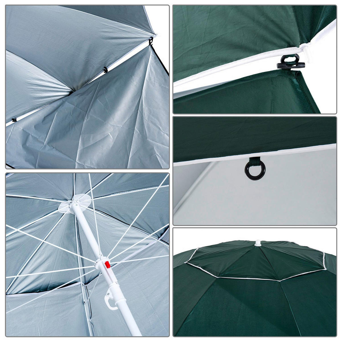 Outsunny Strandschirm-/Strandzelt 2in1 dunkelgrün Metall H/D: ca. 222x210 cm Strandschirm Strandzelt 2in1 - weiß/dunkelgrün (210,00/222,00cm) - Outsunny