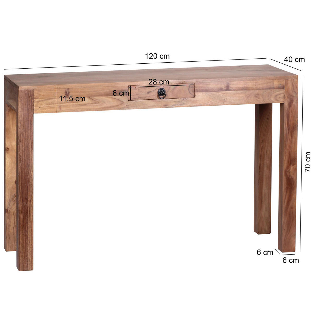 Konsolentisch natur Akazie B/H/T: ca. 120x76x40 cm Konsolentisch - natur (120,00/76,00/40,00cm) - Wohnling