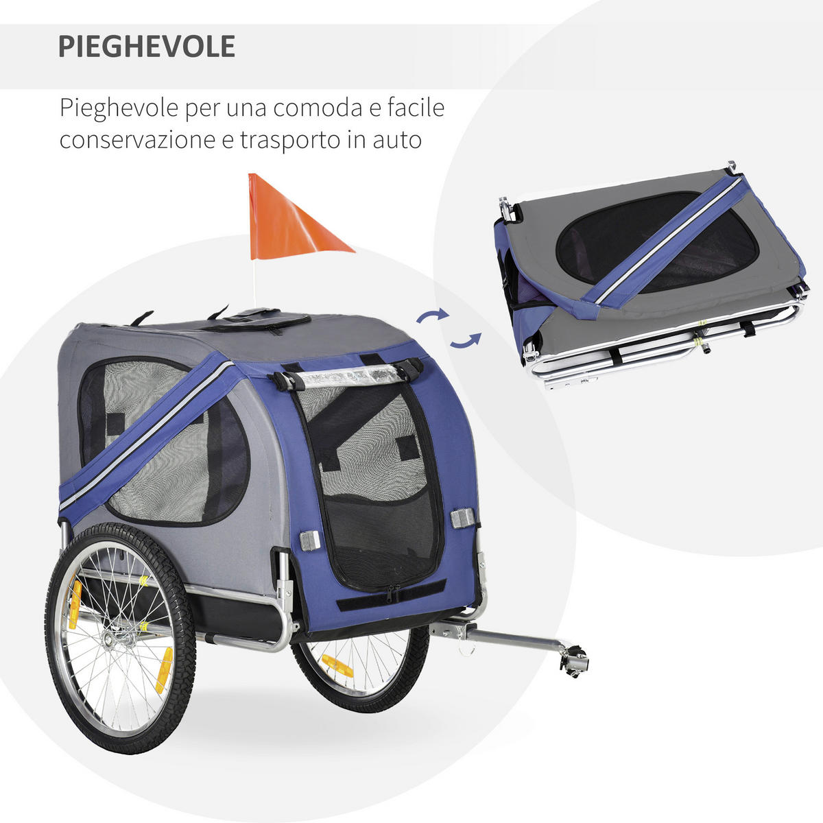 PawHut Fahrradanhänger grau grau B/H/L: ca. 73x130x90 cm Fahrradanhänger - blau/grau (90,00/73,00/130,00cm) - PawHut