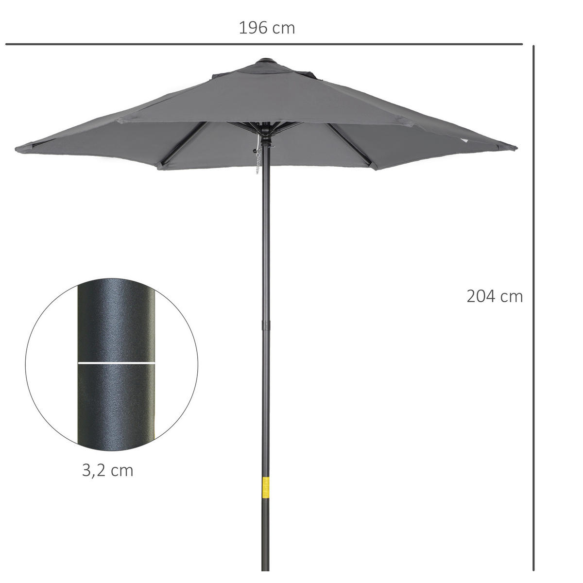 Outsunny Sonnenschirm dunkelgrau Aluminium B/H/L: ca. 196x204x196 cm Sonnenschirm - dunkelgrau (196,00/196,00/204,00cm) - Outsunny