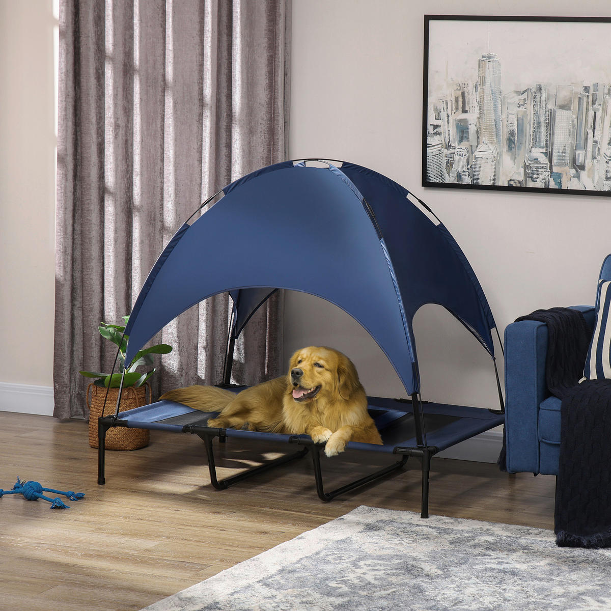 PawHut Hunde-Zubehör dunkelblau Polyester B/H/L: ca. 92x122x108 cm Hundebett - schwarz/dunkelblau (108,00/92,00/122,00cm) - PawHut