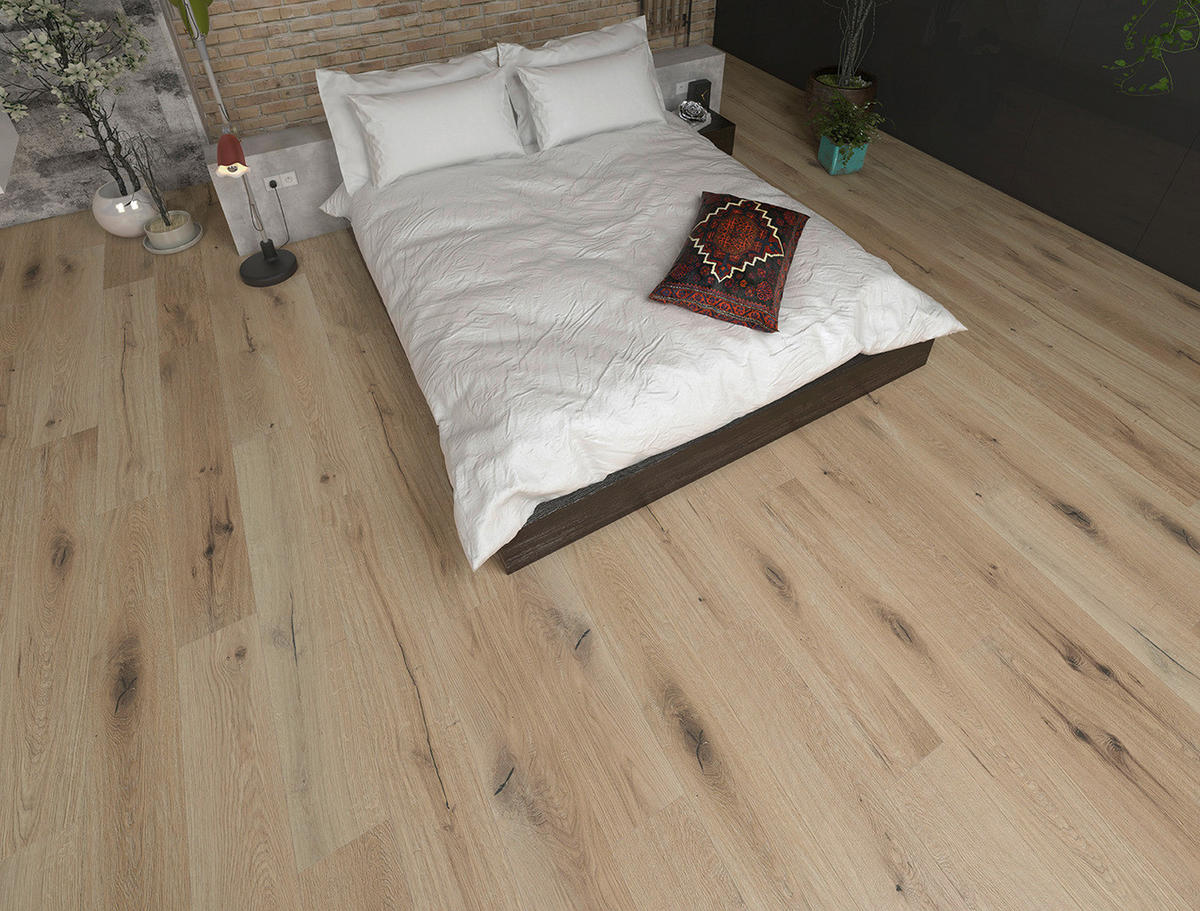 Laminatboden Eiche natur ca. 1,996 m² im Paket  B/L: ca. 19,4x128,6 cm pro Paket Eiche natur ca. 1,996 m² im Paket - natur (19,40/128,60cm)
