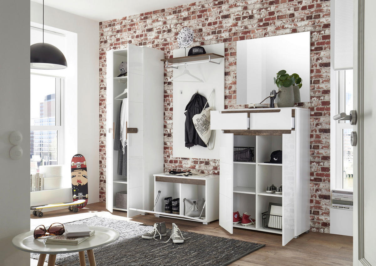 Sitzbank Turin weiß weiß Hochglanz Old Wood Nachbildung B/H/T: ca. 70x49x40 cm Turin - weiß (70,00/49,00/40,00cm)