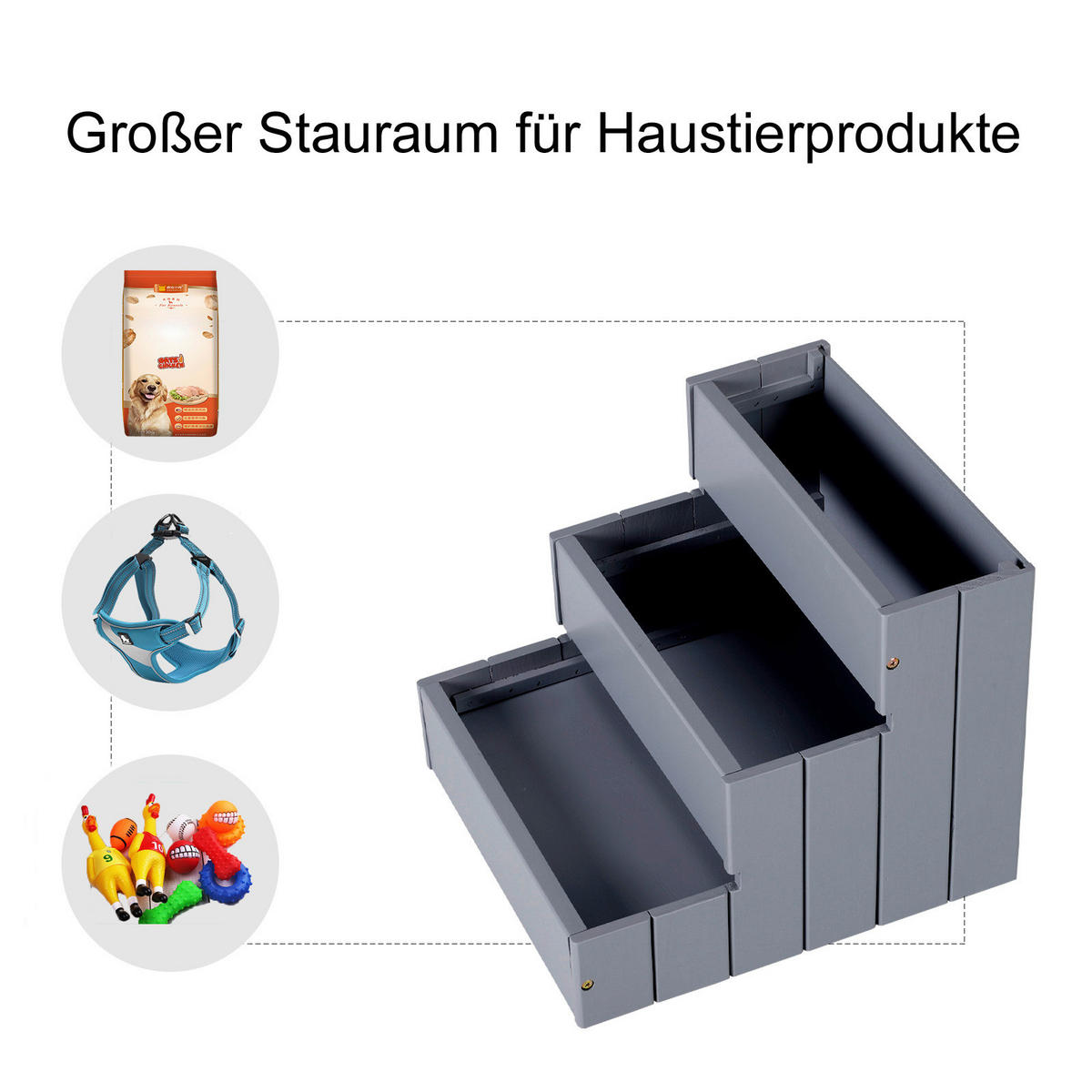 PawHut Haustiertreppe grau Kiefer Haustiertreppe mit 3 Stufen - grau - PawHut