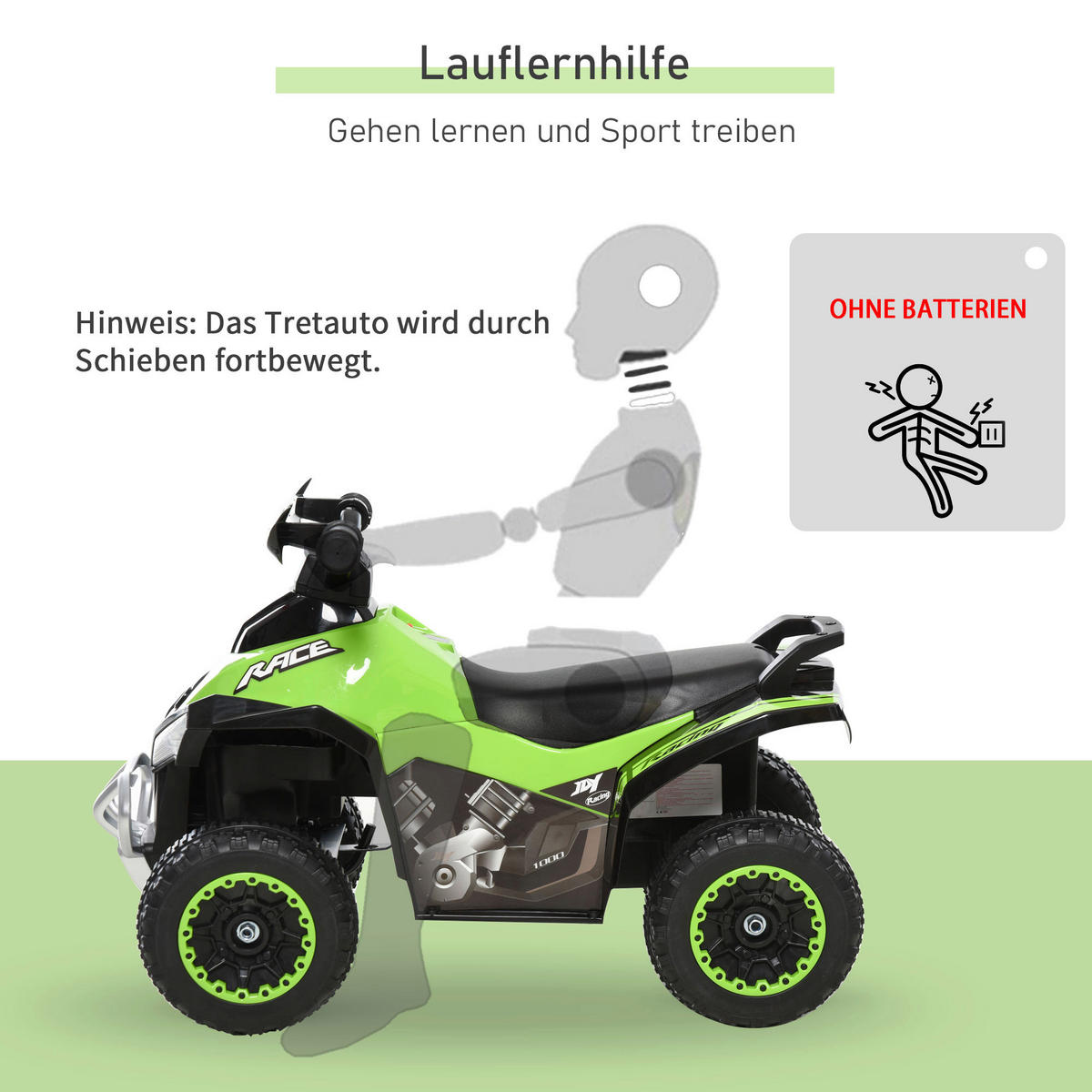 HOMCOM Kinder-Rutschfahrzeug B/H/L: ca. 38x44x67,5 cm Rutschfahrzeug - grün (67,50/38,00/44,00cm) - HOMCOM