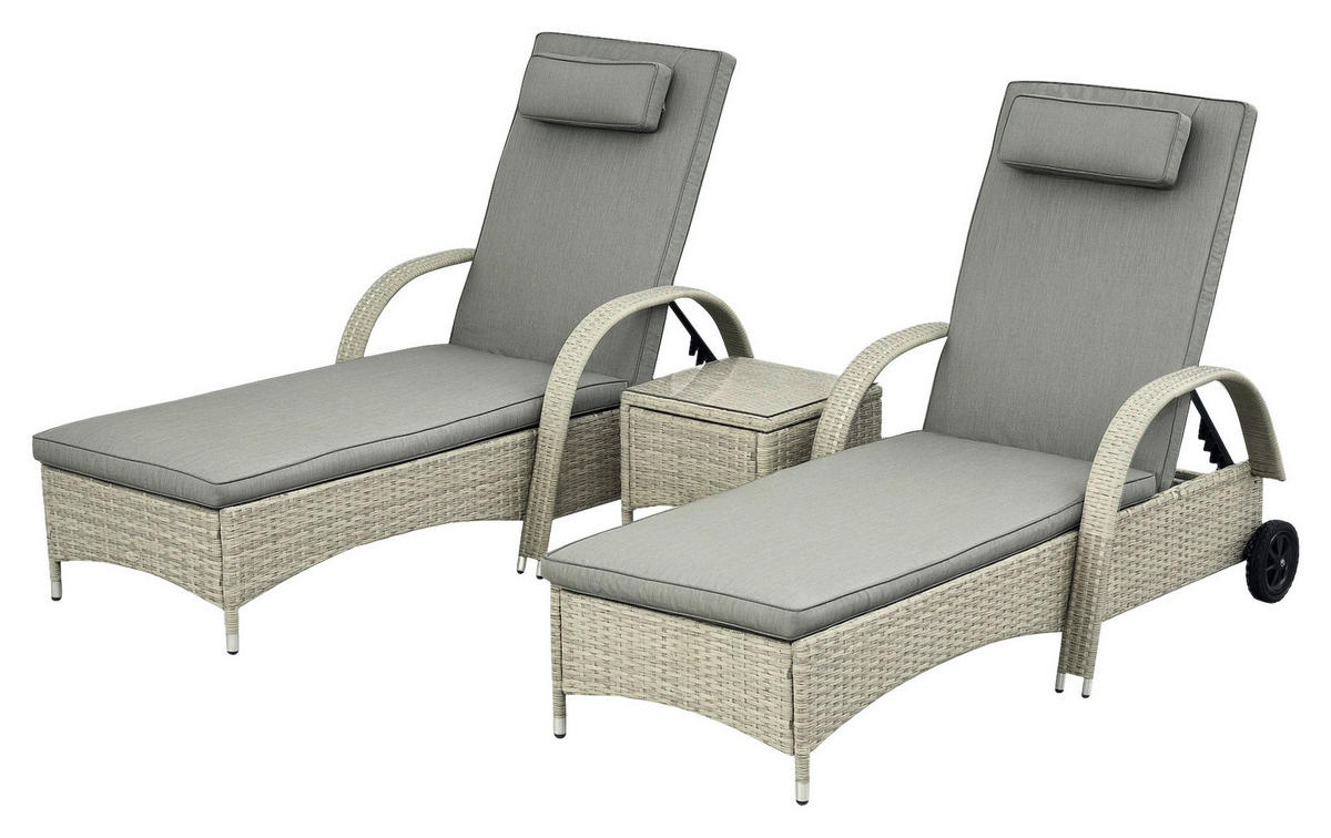 Outsunny Gartenliege-Set mit Tisch grau Polyrattan B/H/L: ca. 73x103x200 cm Gartenliege-Set mit Tisch - grau (200,00/73,00/103,00cm) - Outsunny