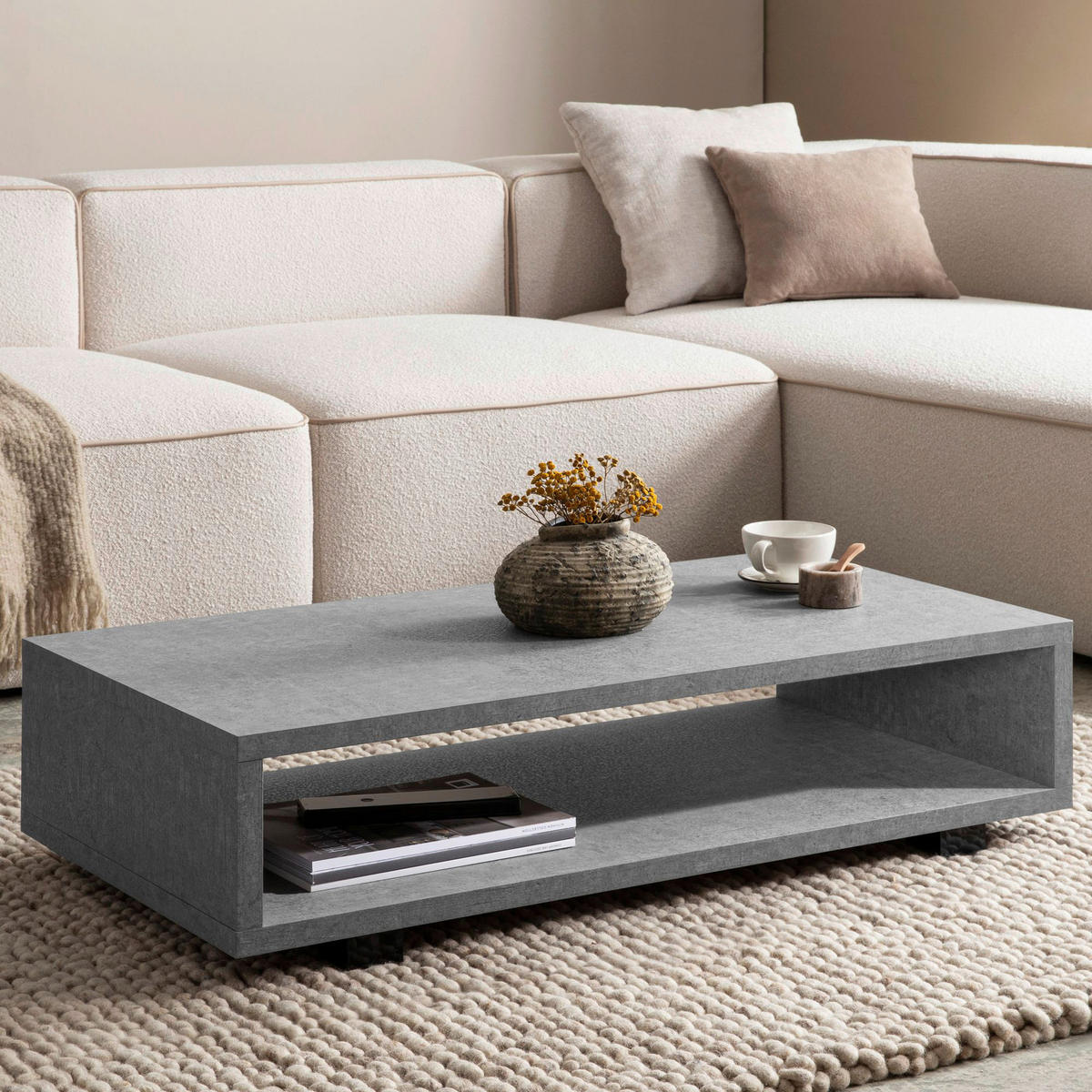 Couchtisch Beton Optik B/H/T: ca. 100x25x50 cm Couchtisch - Beton (100,00/25,00/50,00cm) - Wohnling