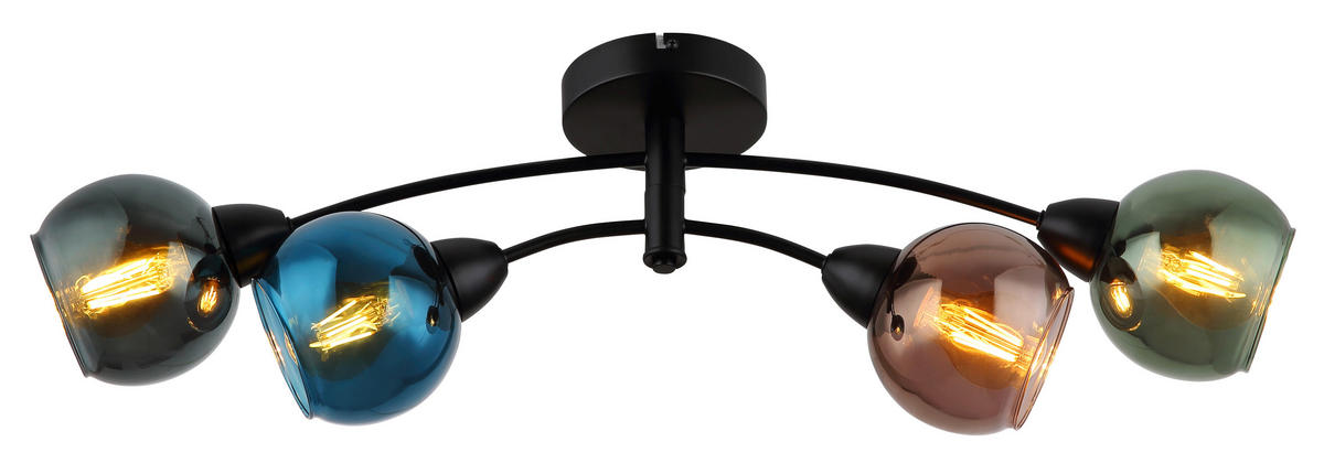 GLOBO Deckenleuchte ZARLONA 54047-4 bronze petrol mattschwarz Glas Metall B/H/L: ca. 76x24x50 cm E27 4 Brennstellen ZARLONA - petrol/mattschwarz (50,00/76,00/24,00cm) - GLOBO