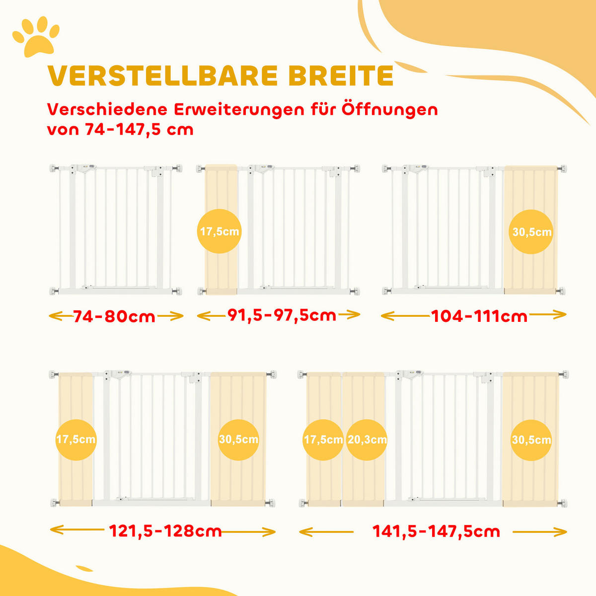 PawHut Haustier-Sicherheitstor weiß Kunststoff B/H/L: ca. 2x76,2x136,3 cm Haustier-Sicherheitstor - weiß (136,30/2,00/76,20cm) - PawHut