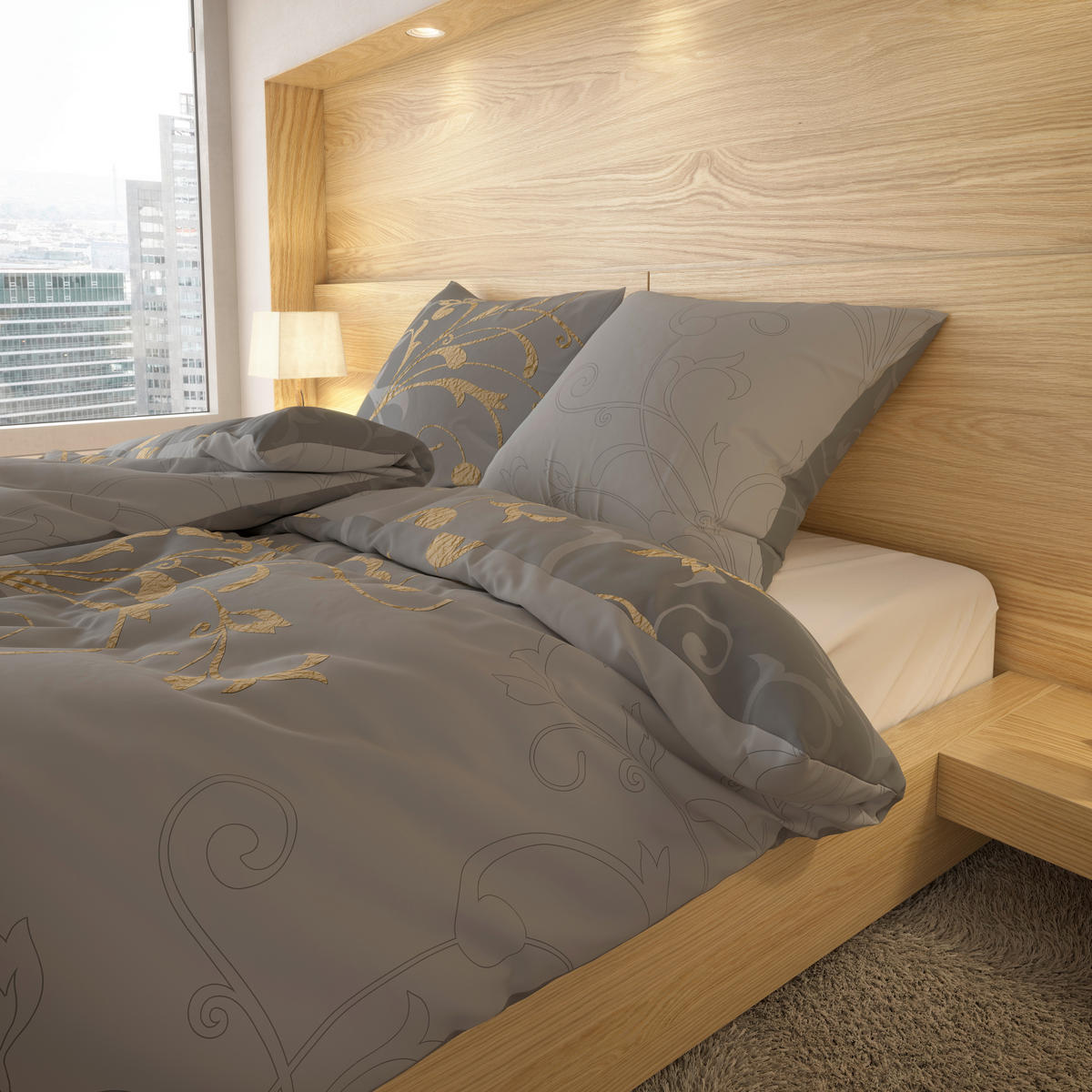 Baumwoll Bettwäsche Renforce Bettwäsche_Renforce Ritana 135x200 - gold/grau (135,00/200,00cm) - beau rêve