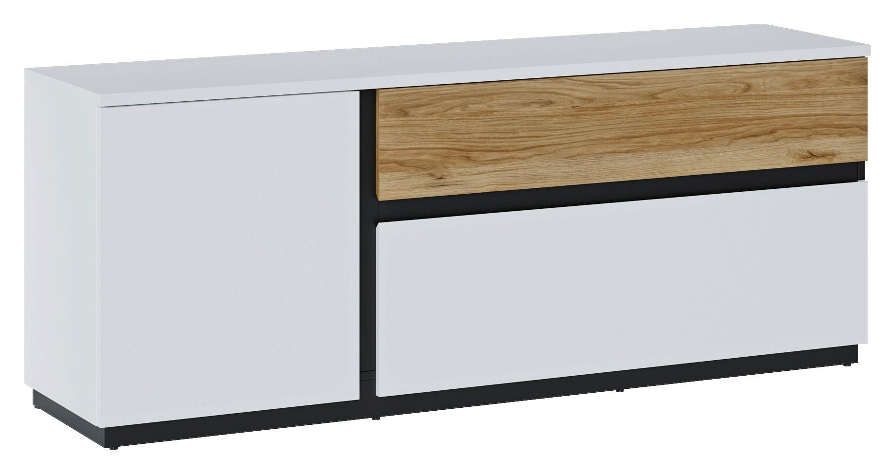 TV-Lowboard Novena weiß Eiche Catania Nachbildung schwarz matt B/H/T: ca. 160x63x40 cm Novena - weiß/schwarz (160,00/63,00/40,00cm)