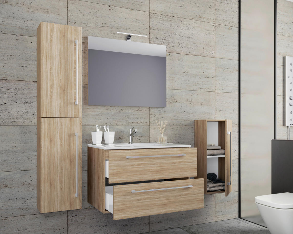 Waschplatz 5tlg-Badinos Eiche Sonoma Nachbildung B/H/T: ca. 60x50x46 cm 5tlg-Badinos - Eiche (60,00/50,00/46,00cm) - VCM Möbel