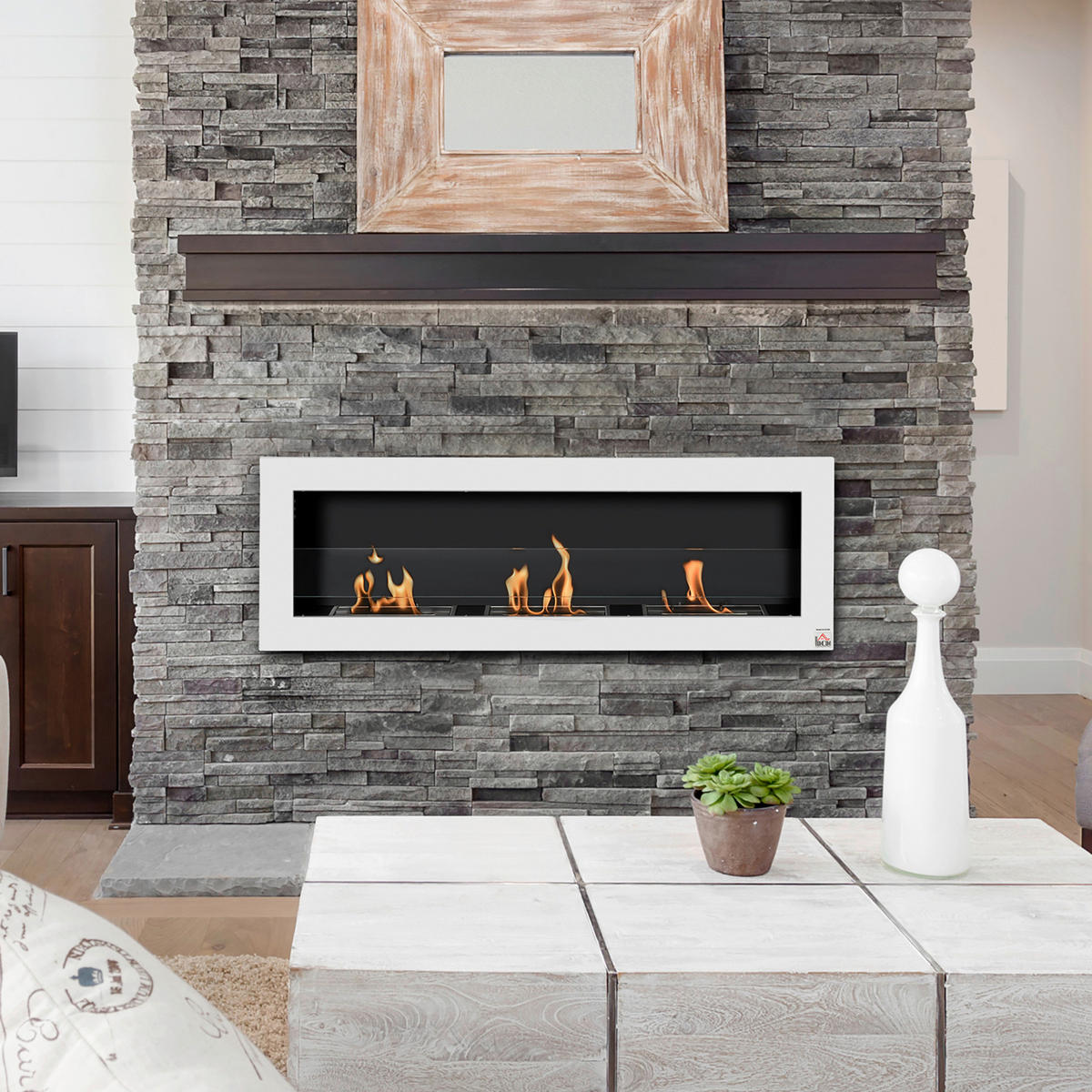HOMCOM Ethanol-Kamin weiß Glas B/H/L: ca. 15x120x40 cm Ethanol-Kamin - weiß (40,00/15,00/120,00cm) - HOMCOM